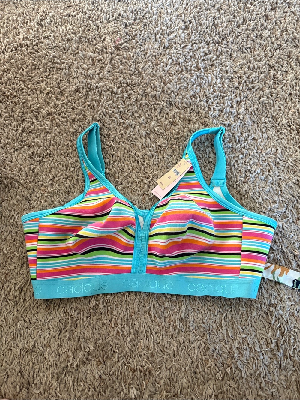 Cacique Turquoise Multicolor Striped Bra